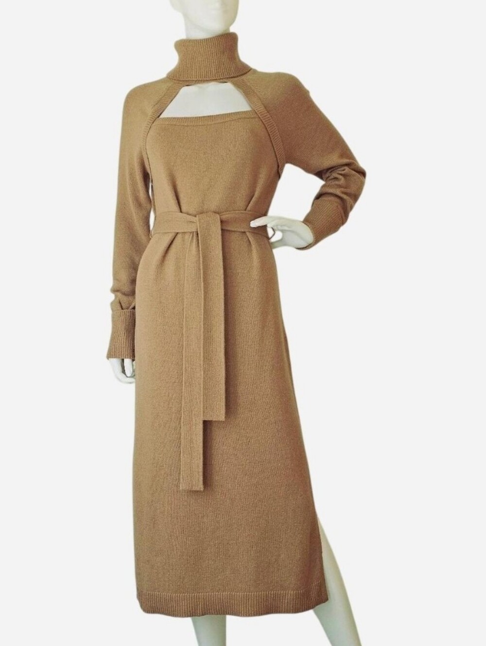 PAIGE Women's Toffee Bronze Cherise Long-Sleeve Wool Blend Knit Midi Dress. Sz S